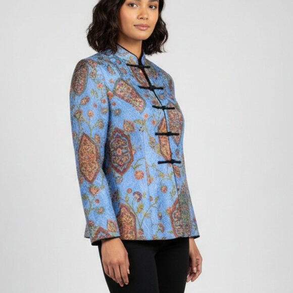Adrianna Papell Safe Silk Mandarin Jacket Blue 6 NWOT - Picture 2 of 8